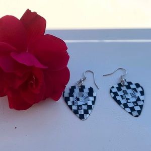 Checkered guitar pick earrings